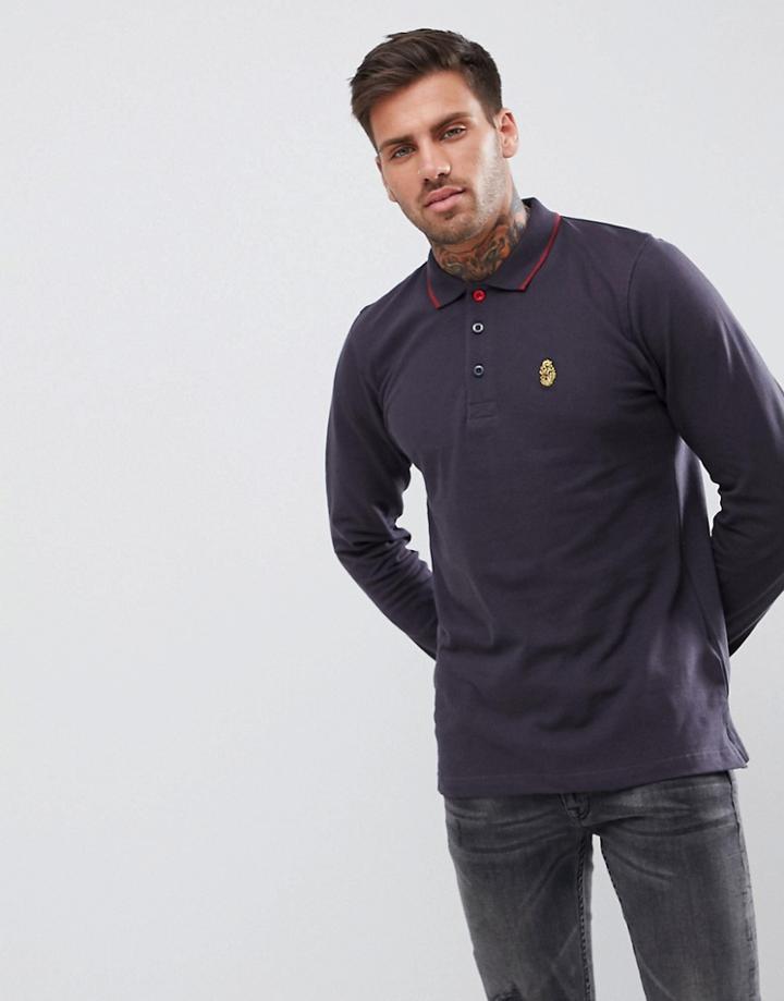 Luke Sport Longmead Long Sleeve Polo Shirt In Charcoal - Gray