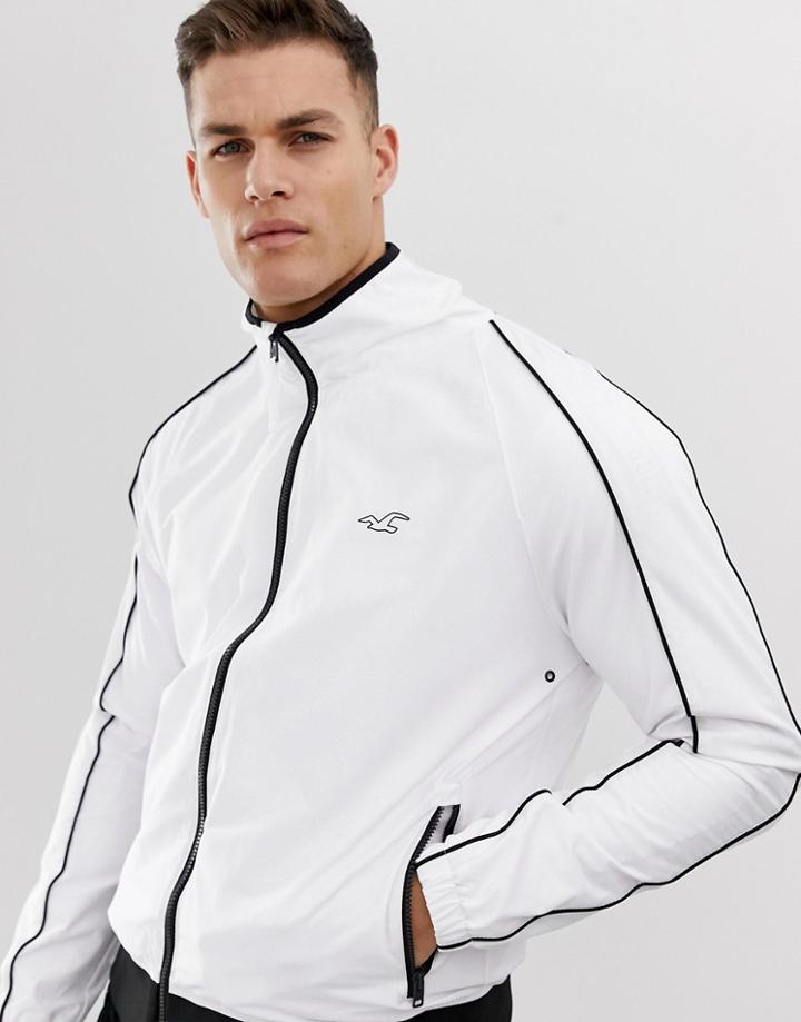 Hollister Jersey Lined Hooded Windbreaker Contrast Piping Icon Logo In White - White
