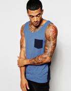 Asos Muscle Tank With Contrast Pocket And Back With Stretch - Blue