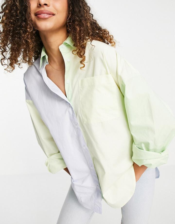 Asos Design Oversized Shirt In Green Color Block-multi