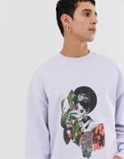Asos Design Oversized Sweatshirt With Nature Splice Print - Purple
