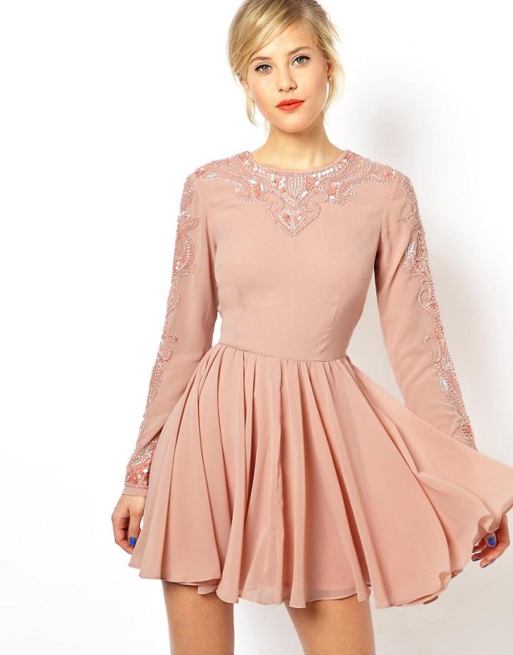 Asos Gothic Embellished Skater Dress - Cream