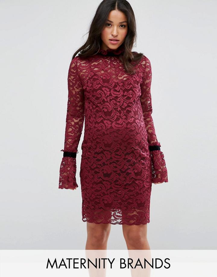 Hope & Ivy Maternity Long Sleeve Lace Shift Dress - Multi