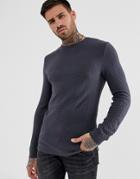 Asos Design Knitted Muscle Fit Textured Sweater In Charcoal - Gray