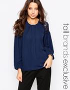 Y.a.s Tall Lace Insert Woven Top - Navy