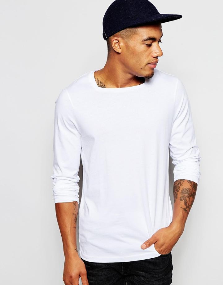 Asos Long Sleeve T-shirt With Square Neck In White - White