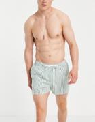 Asos Design Swim Shorts In Green Seersucker Stripe Short Length-multi