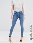 Asos Petite Lisbon Skinny Mid Rise Jeans In Lara Wash - Blue