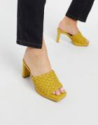 Asos Design Honey Platform Mid Heeled Sandals In Mustard-yellow