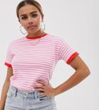 Noisy May Petite Stripe Long Sleeve T-shirt - White