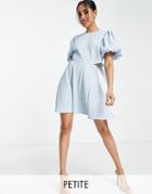 Miss Selfridge Petite Textured Cut Out Fit And Flare Mini Dress In Blue