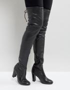 Dune Sybil Leather Over Knee Boots - Black