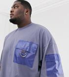 Asos Design Plus Oversized T-shirt With Half Sleeve And D-ring Utility Pocket - Gray
