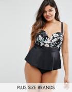City Chic Floral Underwired Tankini Top - Black