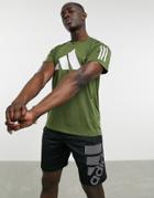 Adidas Training 3 Stripe Bar Logo T-shirt In Green-grey