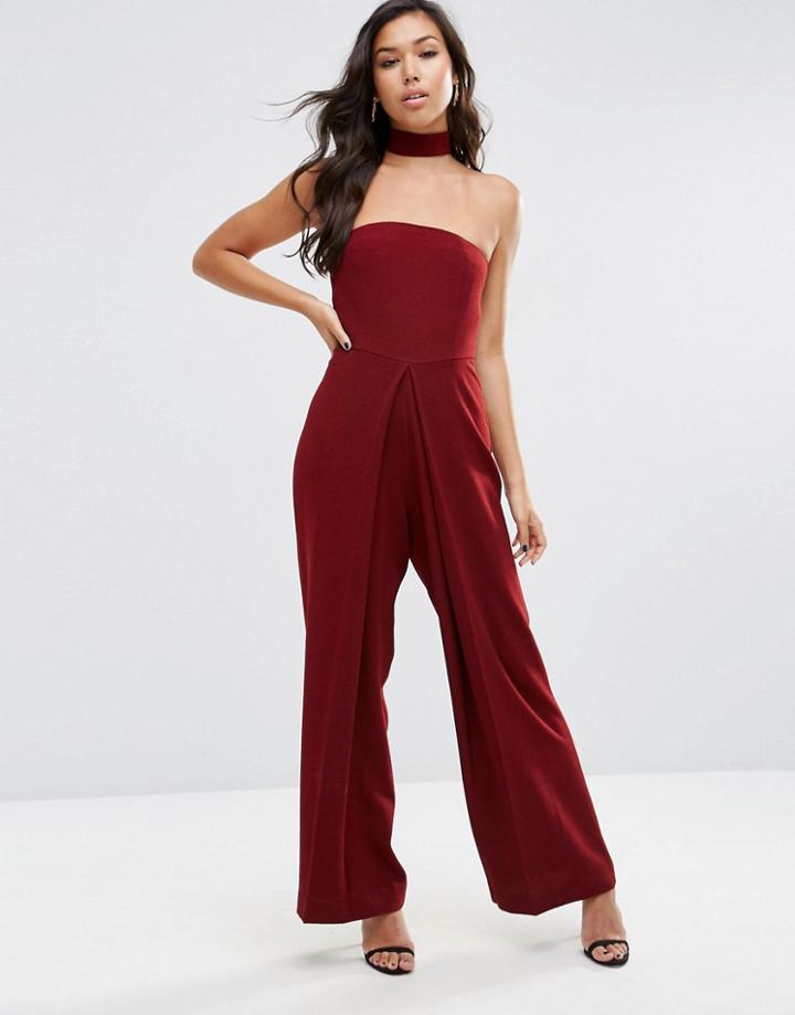 Asos Bandeau Jumpsuit With Neck Strap Detail - Rust