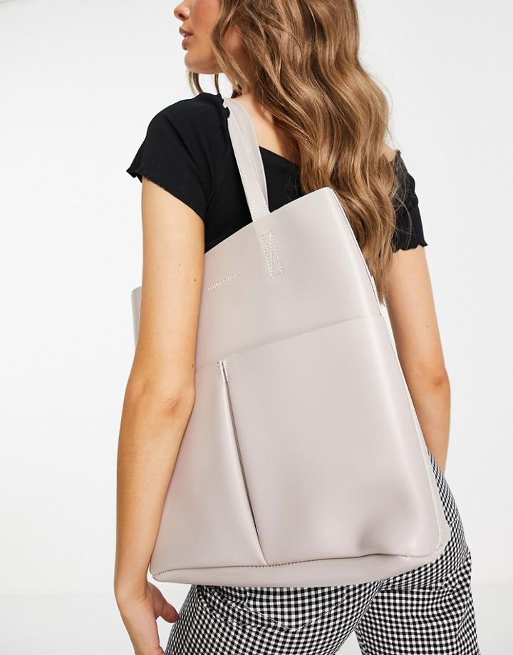 Claudia Canova Two Pocket Tote Bag In Stone-neutral