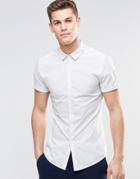Asos Skinny Shirt In Micro Stripe With Short Sleeves - White