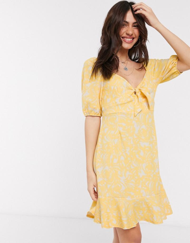 Monki Mayan Printed Mini Dress In Yellow