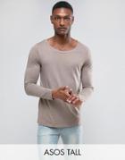Asos Tall Long Sleeve T-shirt With Scoop Neck In Beige - Brown