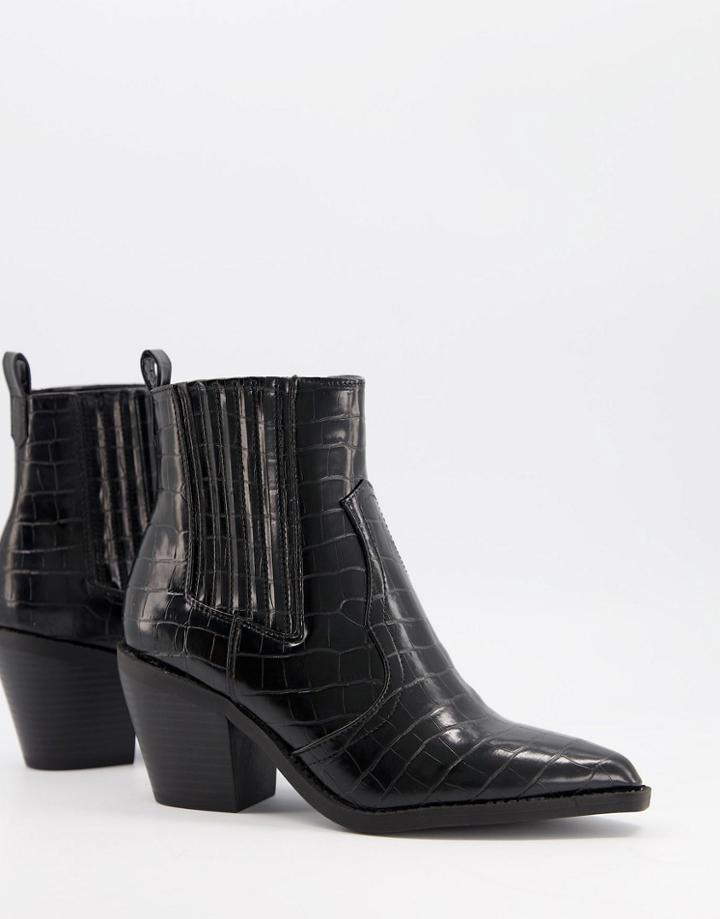 Glamorous Western Boots In Black Croc