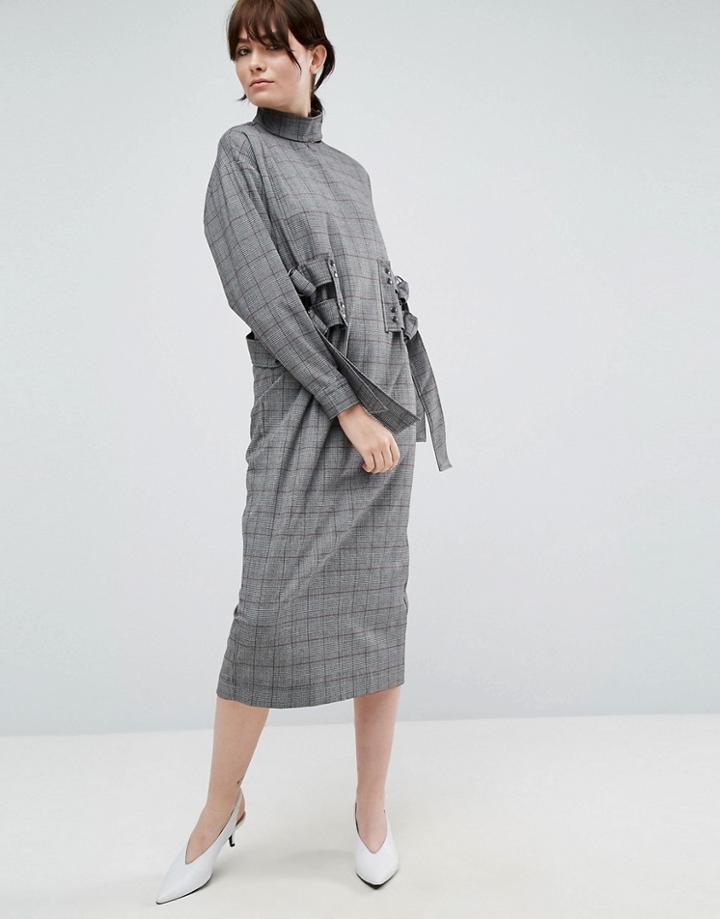 Asos White Heritage Check Midi Dress - Multi