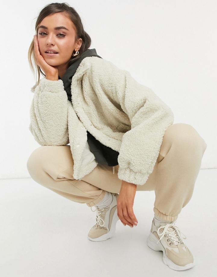 Asos Design Fleece Cropped Jacket In Camel-neutral