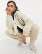 Asos Design Fleece Cropped Jacket In Camel-neutral