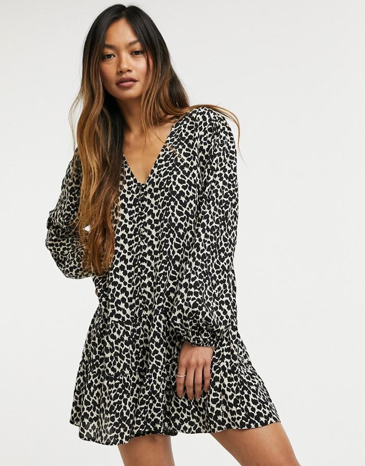 Asos Design Button Front Smock Romper In Animal Print-multi