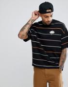 Asos Design Oversized Stripe T-shirt With Cloud Chest Embroidery - Black