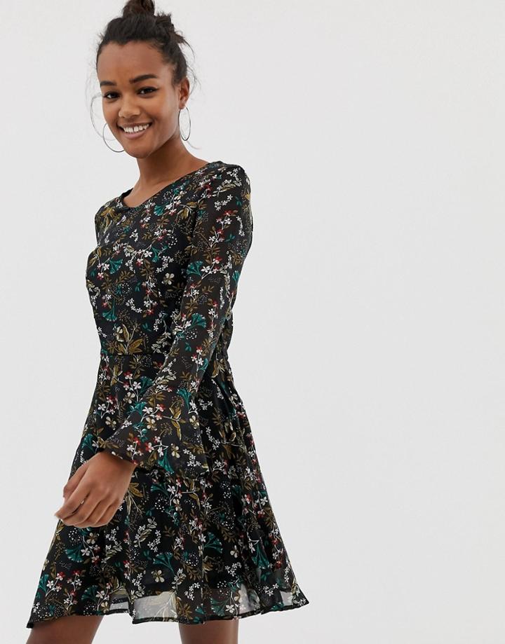 Brave Soul Floral Printed Skater Dress-multi