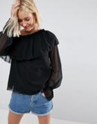 Asos One Shoulder Blouse With Ruffle - Black