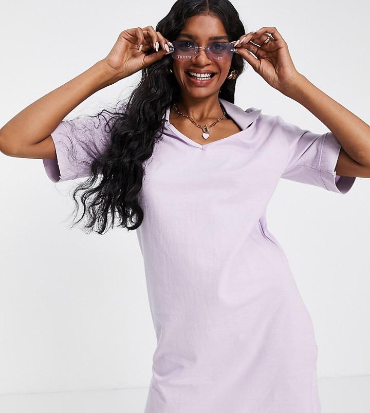 Threadbare Tall Polo V Neck Mini Dress In Lilac-purple