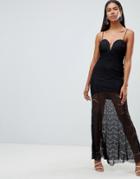 Rare London Lace Illusion Plunge Maxi Dress - Black
