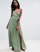 Asos Woven Wrap Maxi Beach Dress - Green