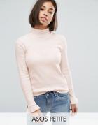 Asos Petite Top With Turtleneck And Ruffle Sleeve - Beige
