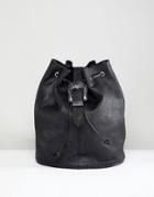Park Lane Real Leather Western Buckle Backpack - Black