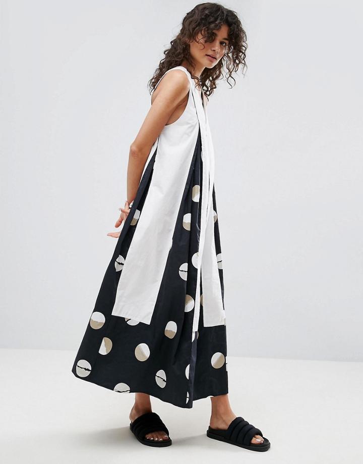 Asos White Midi Dress In Shaded Circle Print - White