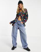 Love Moschino Allover Multicolor Print Shirt In Black
