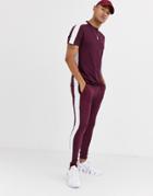 Asos Design Two-piece T-shirt With Side Panel Stripe In Burgundy-red