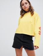 Kubban Cropped Sweatshirt With Sleeve Print - Yellow