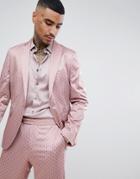 Asos Design Slim Suit Jacket In Mink Sateen Print - Pink