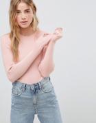 Asos Design Ribbed Sweater In Fine Knit-pink