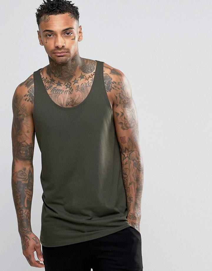 Asos Longline Relaxed Skater Tank In Khaki - Khaki