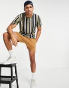 Selected Homme Vertical Stripe T-shirt In Beige In Organic Cotton-neutral