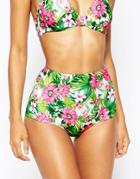 Asos Fuller Bust Exclusive Malibu Floral Print High Waist Bikini Bottom - Malibu Floral