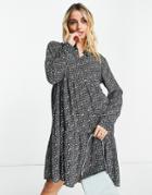 Jdy Piper Smock Mini Shirt Dress In Black Ditsy Print-multi