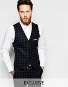 Heart & Dagger Tonal Brushed Check Vest In Super Skinny Fit - Black