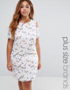 Koko Plus Shift Dress With Cold Shoulder In Floral Print - Pink