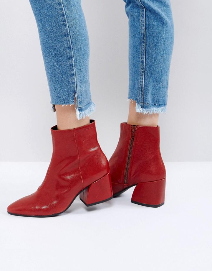 Vagabond Olivia Cherry Red Leather Ankle Boots - Red